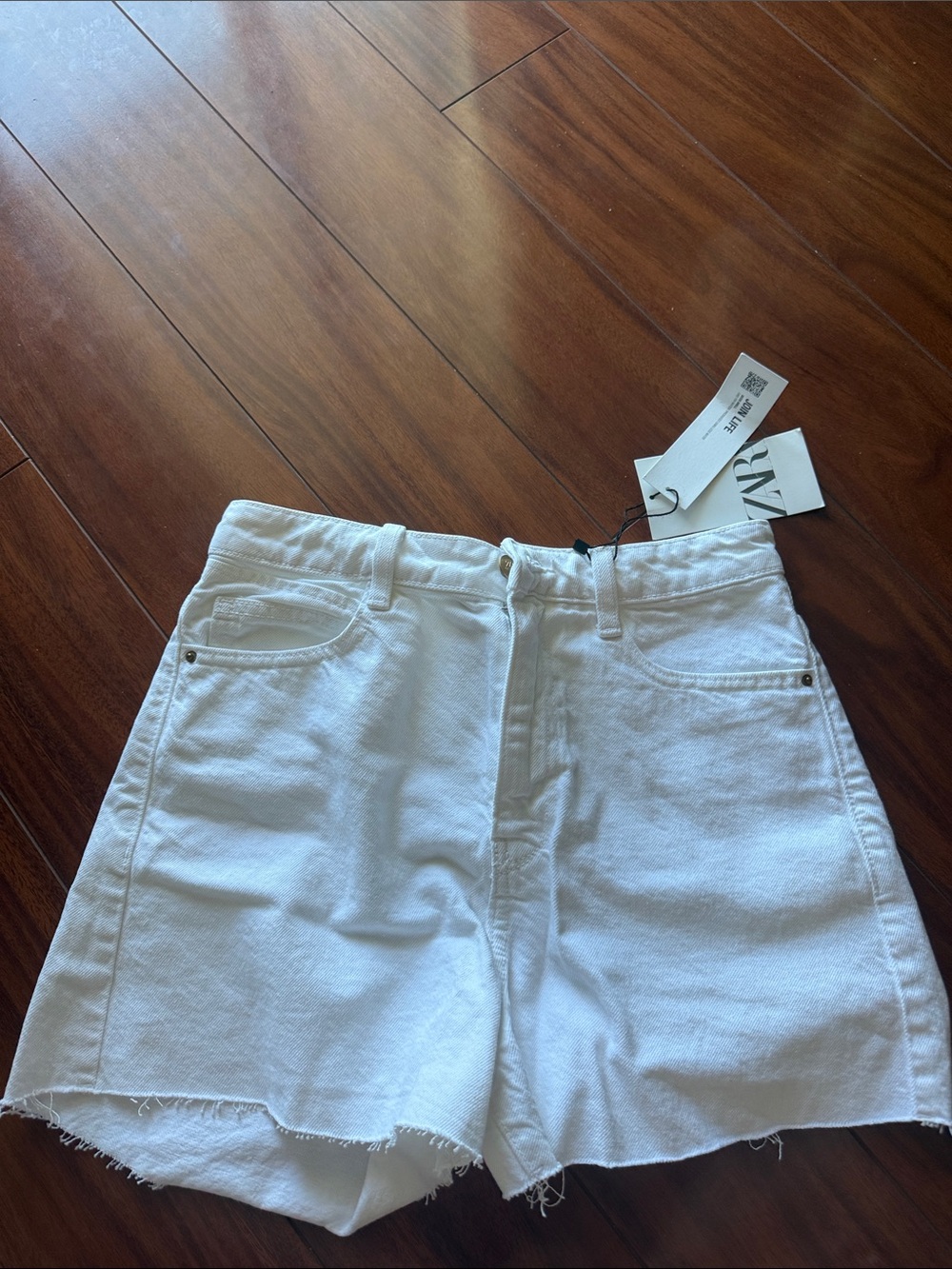 Zara white jean high rise shorts